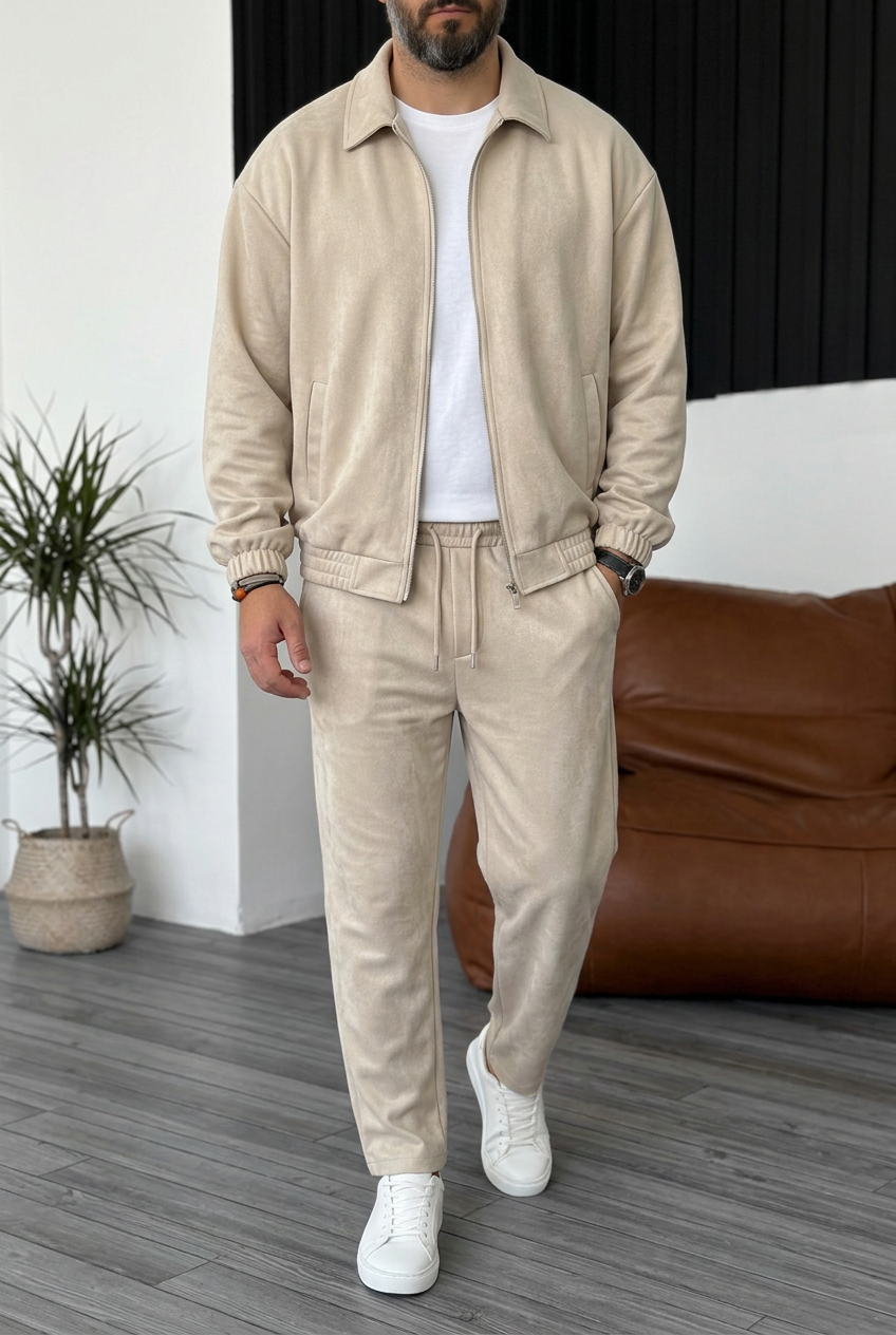 Soft Touch Jacket & Trousers Set – Beige-Ecru