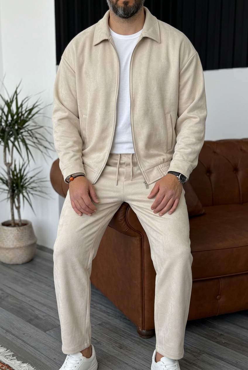 Soft Touch Jacket & Trousers Set – Beige-Ecru