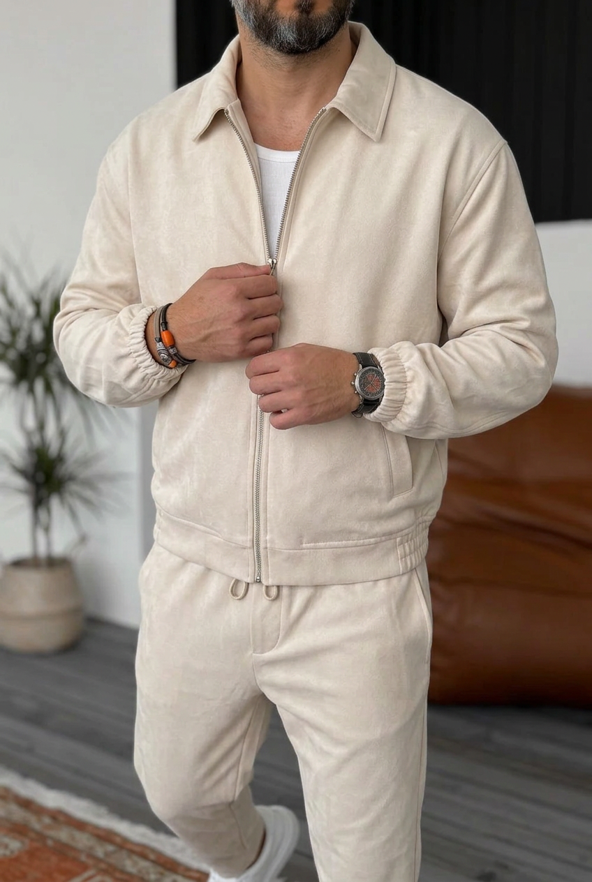 Soft Touch Jacket & Trousers Set – Beige-Ecru