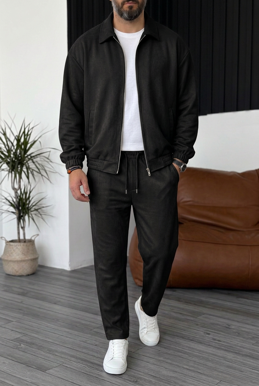 Soft Touch Jacket & Trousers Set – Black