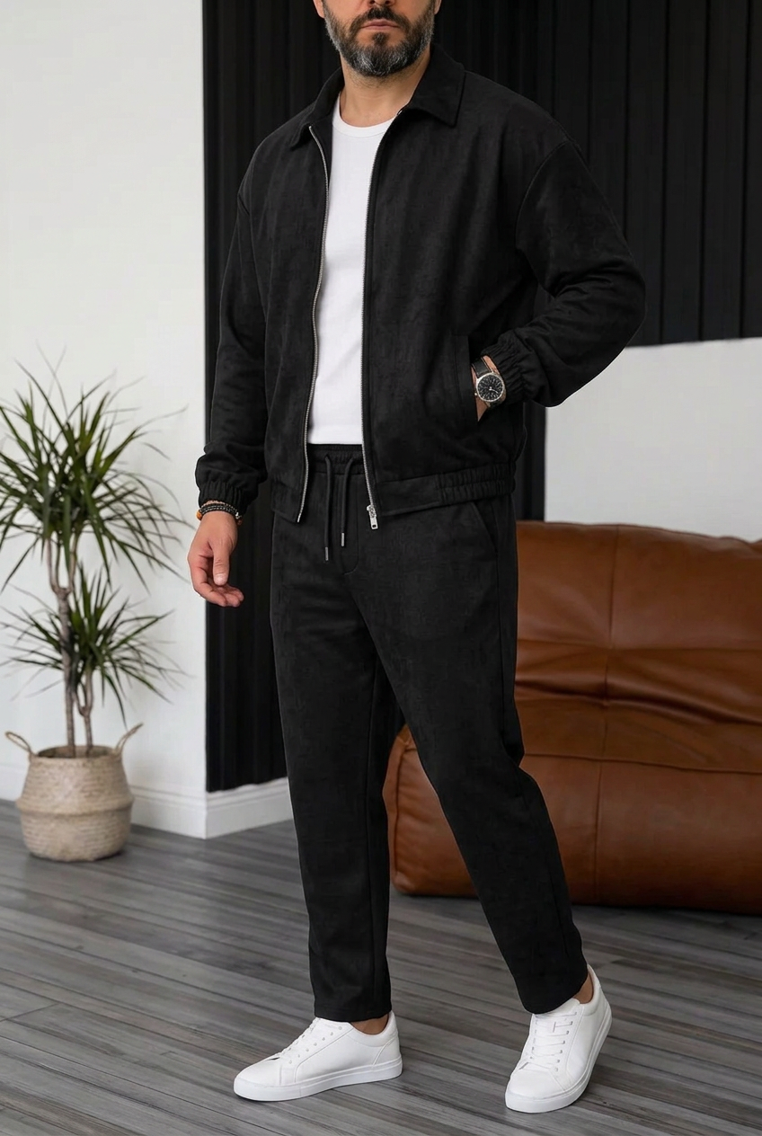 Soft Touch Jacket & Trousers Set – Black
