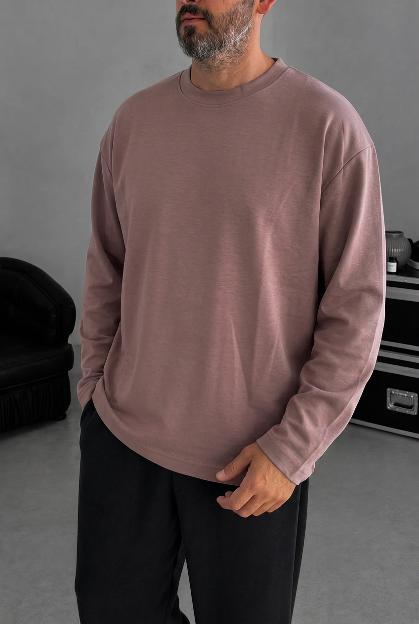Ανδρική Μακρυμάνικη Μπλούζα Oversized Premium Modal – Dusty Mauve