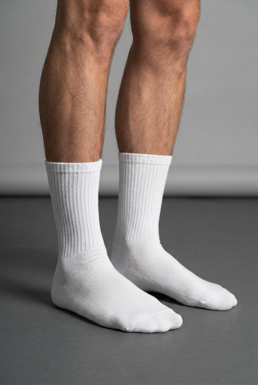 Ανδρικές Βαμβακερές Κάλτσες Crew Socks με Ριμπ Πλέξη – Λευκό