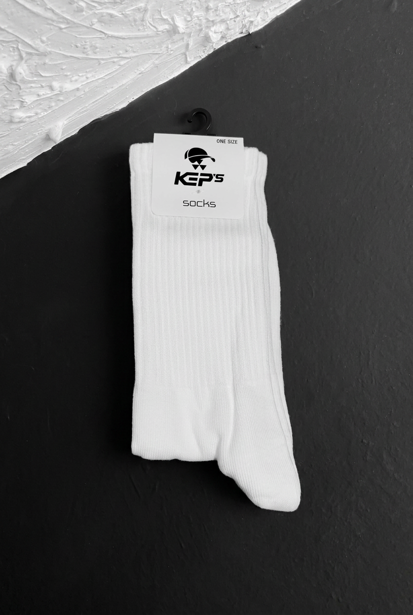 Ανδρικές Βαμβακερές Κάλτσες Crew Socks με Ριμπ Πλέξη – Λευκό
