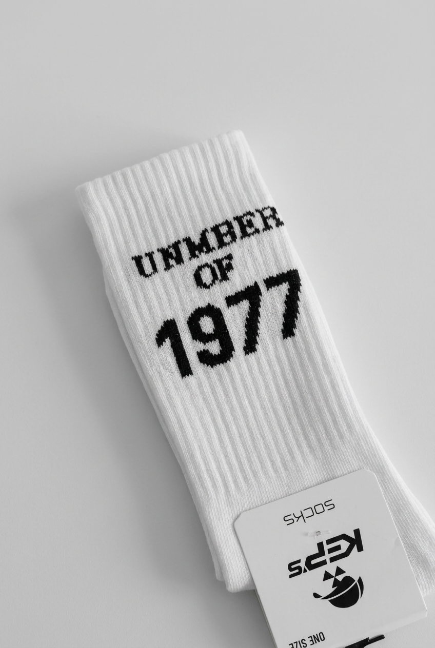 Ανδρικές Κάλτσες Crew Socks με Στάμπα Number of 1977 – Λευκό