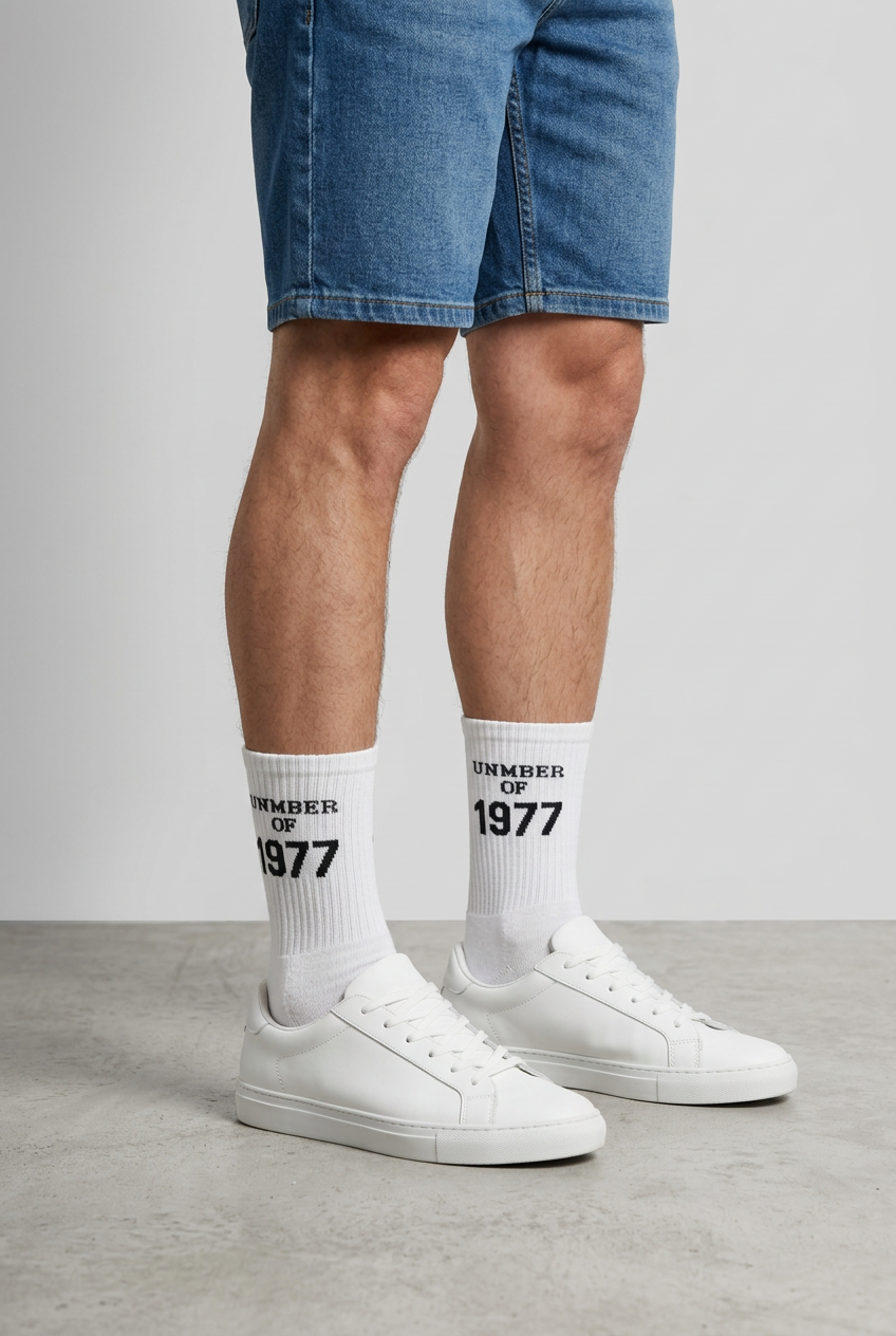 Ανδρικές Κάλτσες Crew Socks με Στάμπα Number of 1977 – Λευκό