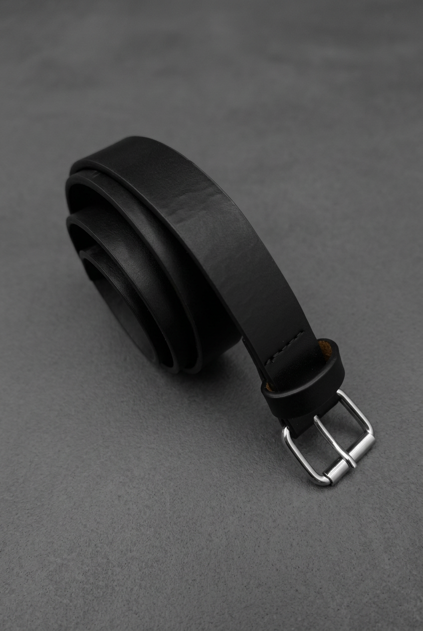 Textured Classic Leather Belt – Black