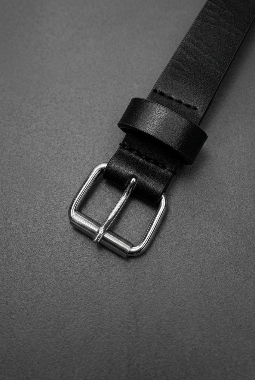 Textured Classic Leather Belt – Black