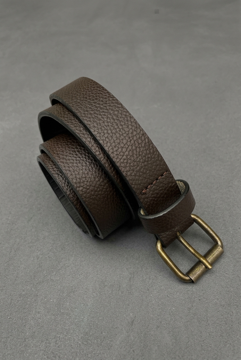 Textured Classic Leather Belt – Brown