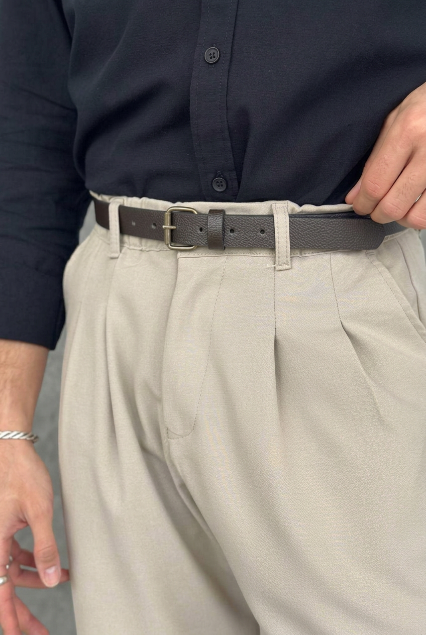 Textured Classic Leather Belt – Brown