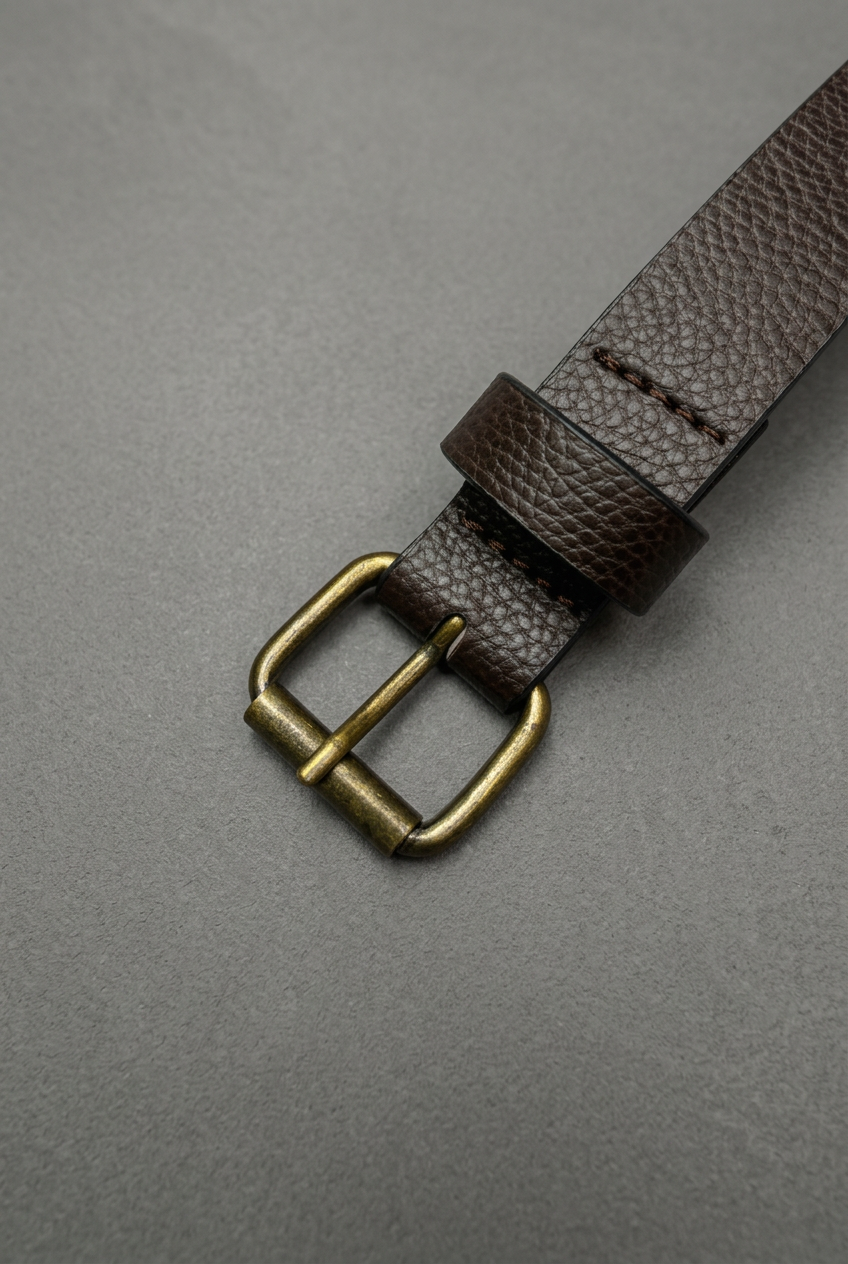 Textured Classic Leather Belt – Brown