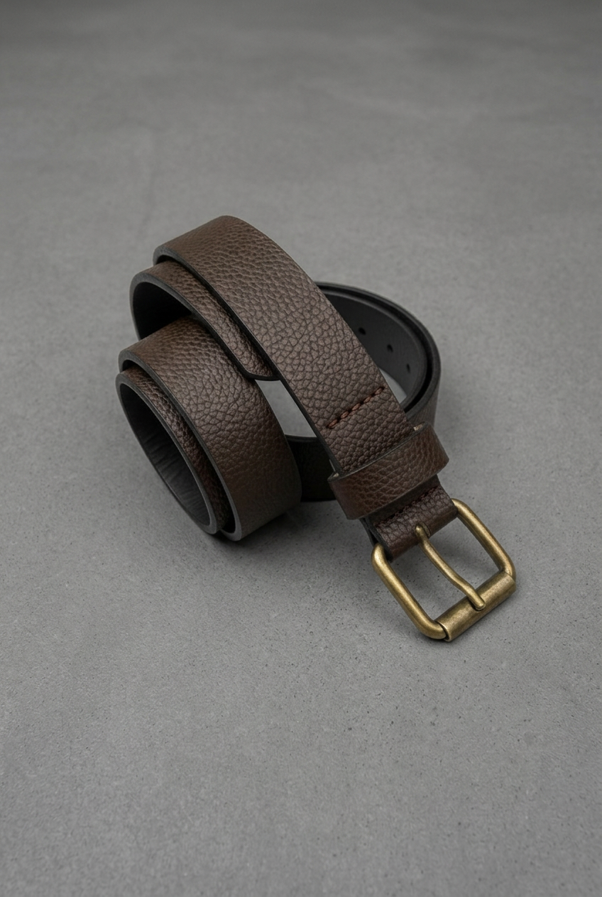 Textured Classic Leather Belt – Brown