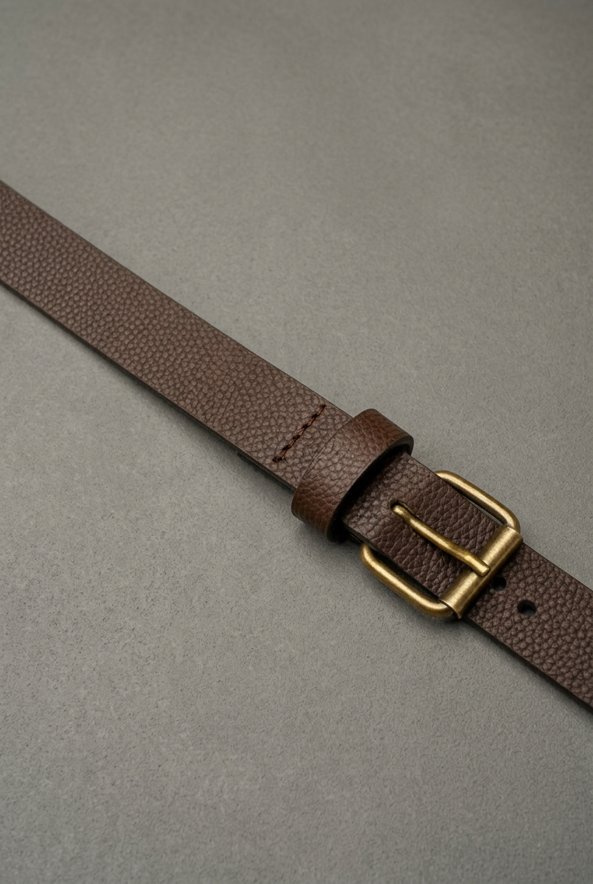 Textured Classic Leather Belt – Brown