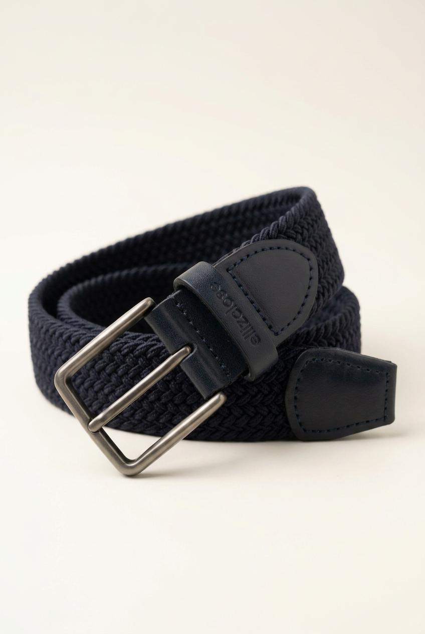 Ellizcloset Knitted Elastic Belt with Leather Trim – Blue