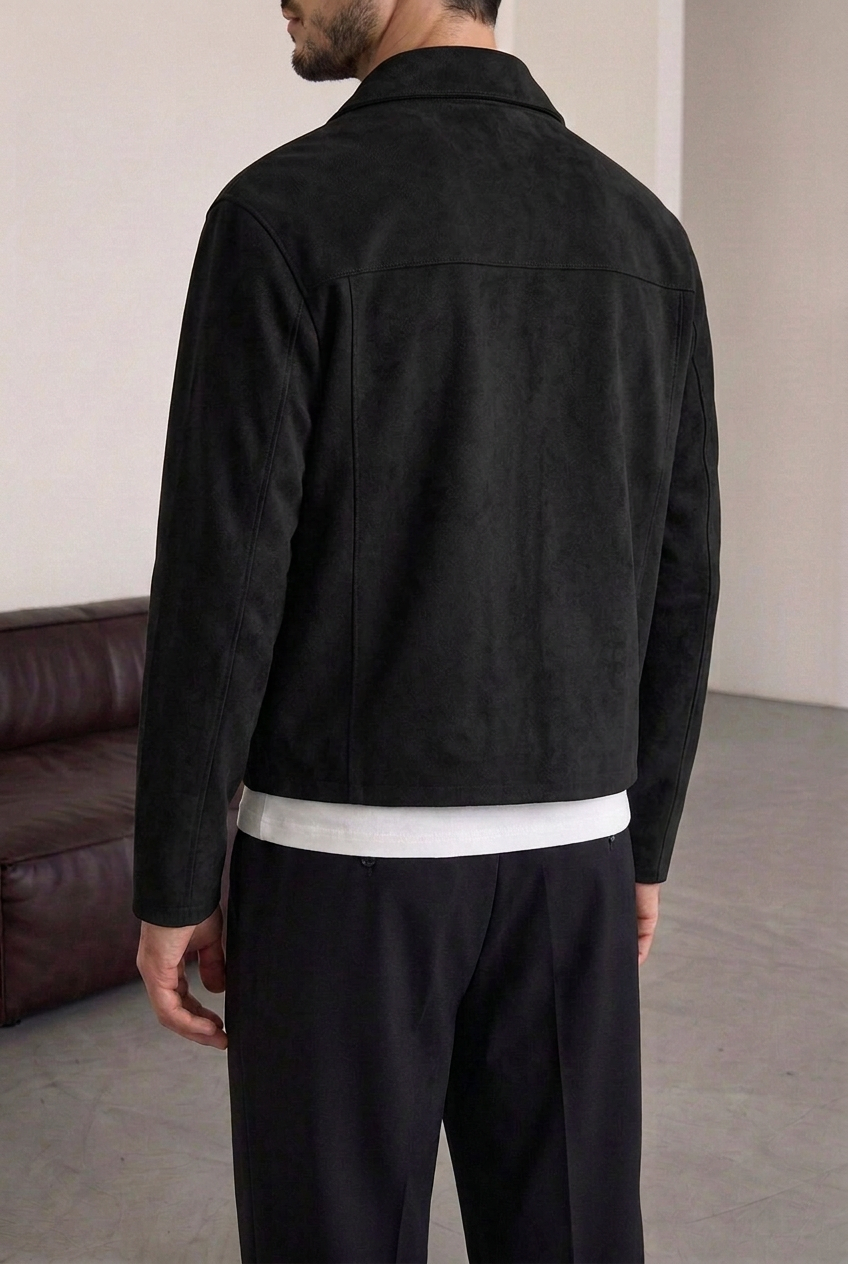 Suede Jacket with Zip – Black