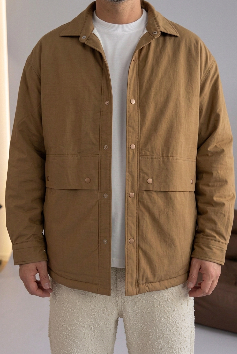 Oversized Utility Jacket with Pockets & Buttons – Brown
