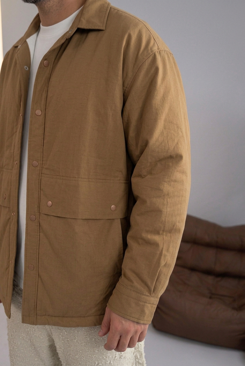 Oversized Utility Jacket with Pockets & Buttons – Brown