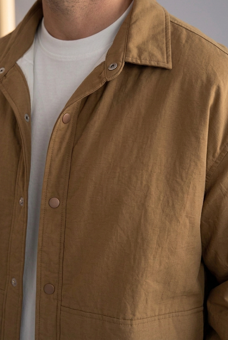 Oversized Utility Jacket with Pockets & Buttons – Brown