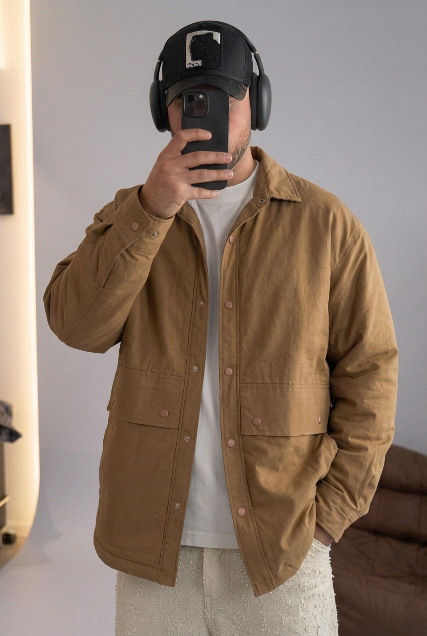 Oversized Utility Jacket with Pockets & Buttons – Brown
