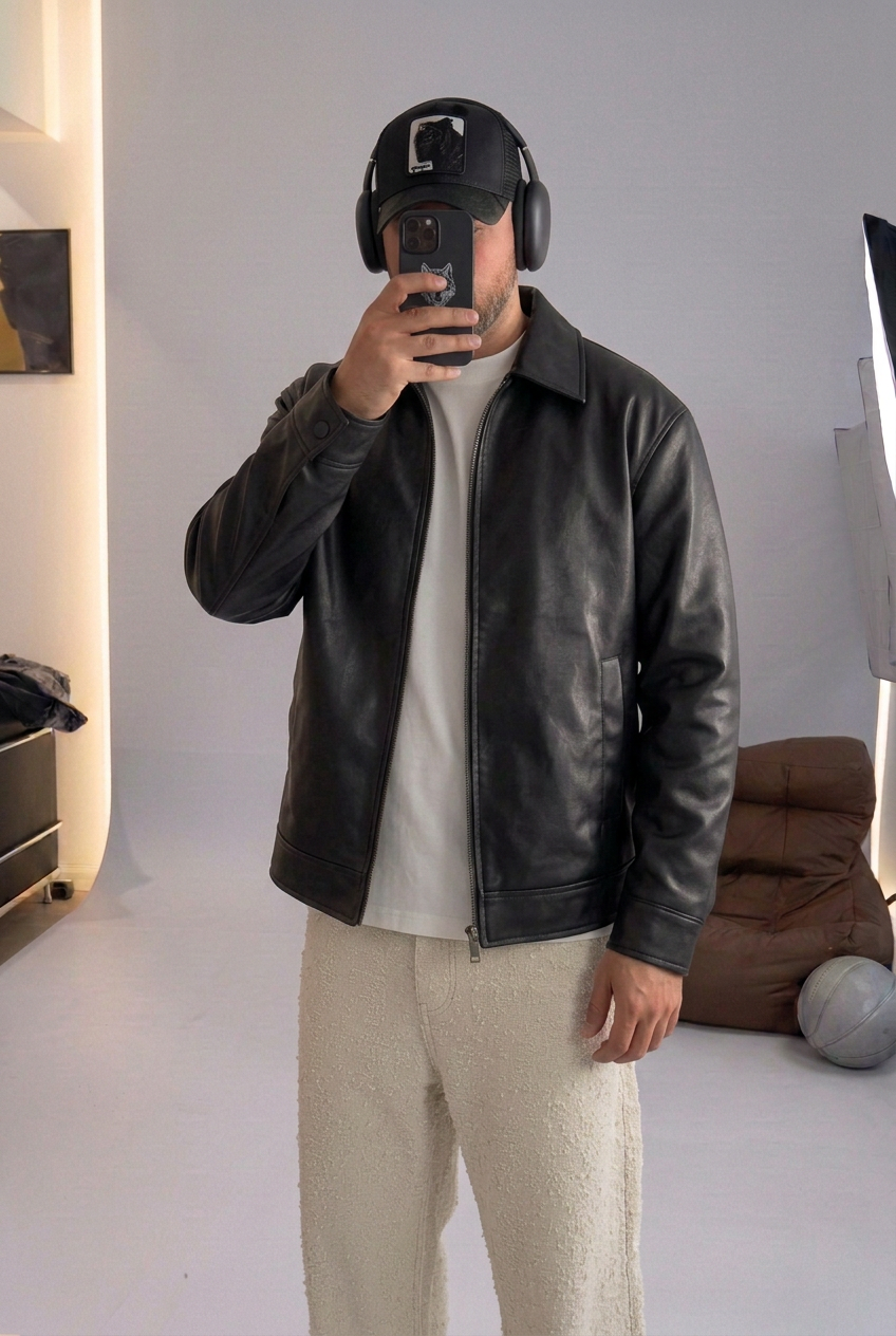 Leather Jacket with Zip – Black