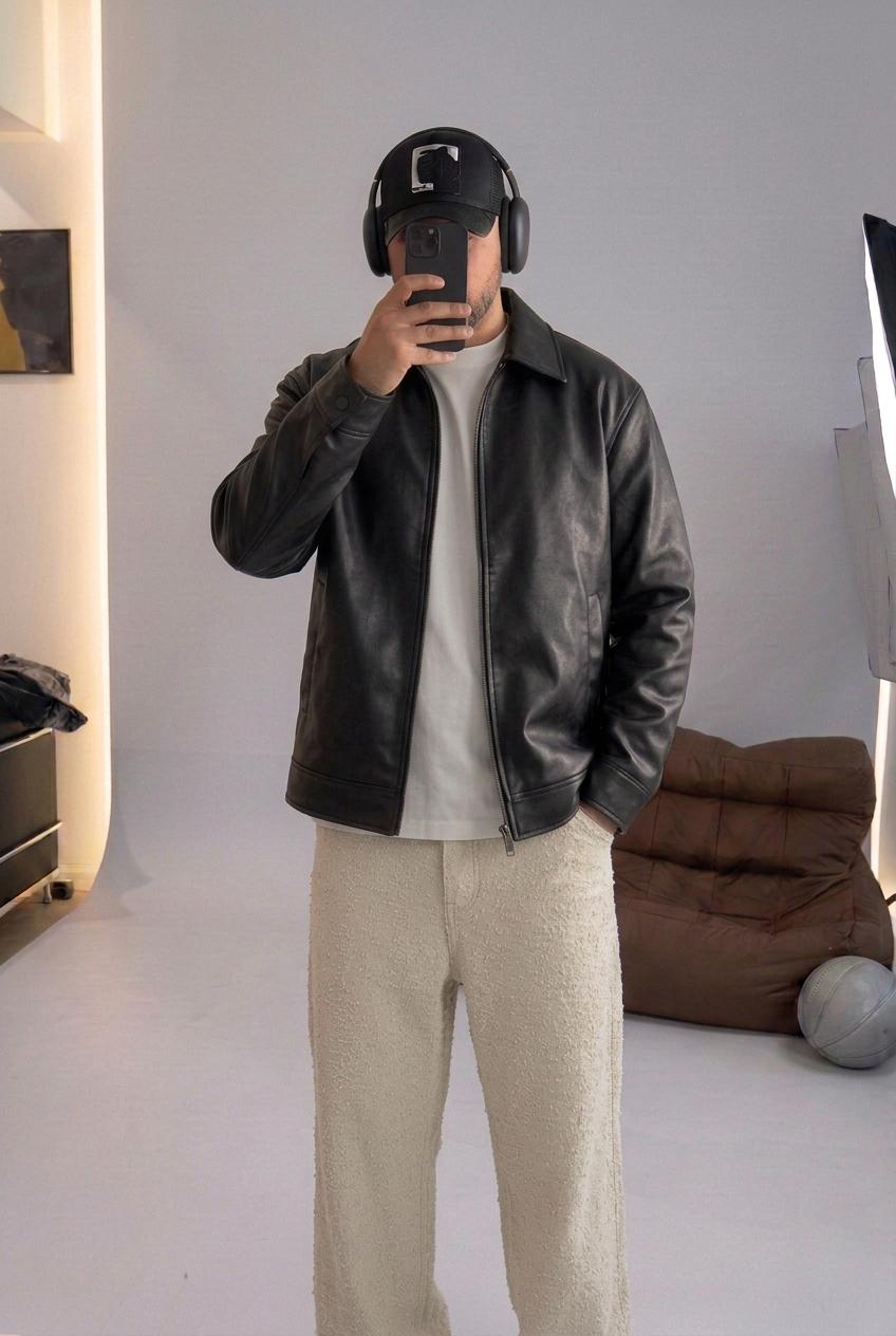 Leather Jacket with Zip – Black
