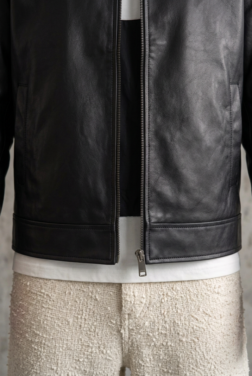 Leather Jacket with Zip – Black