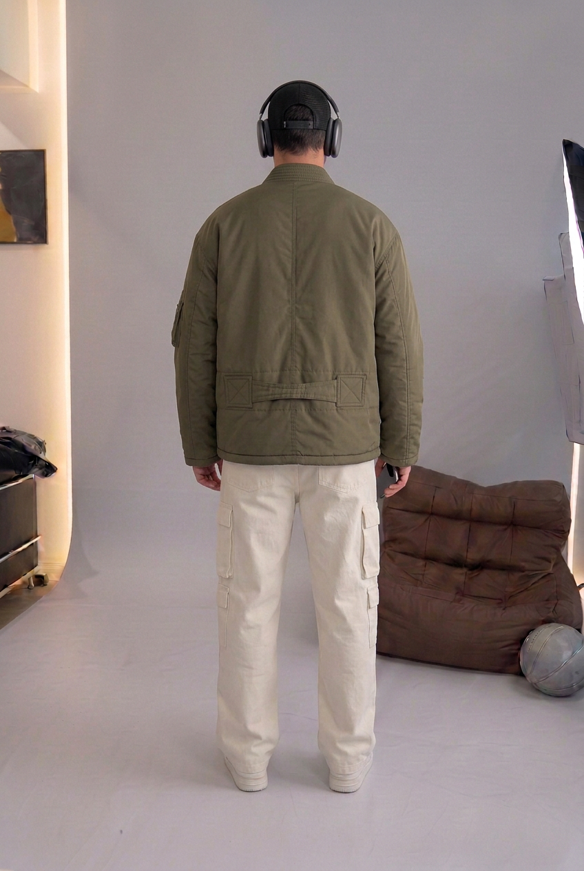 High-Neck Kimono Bomber Jacket – Khaki