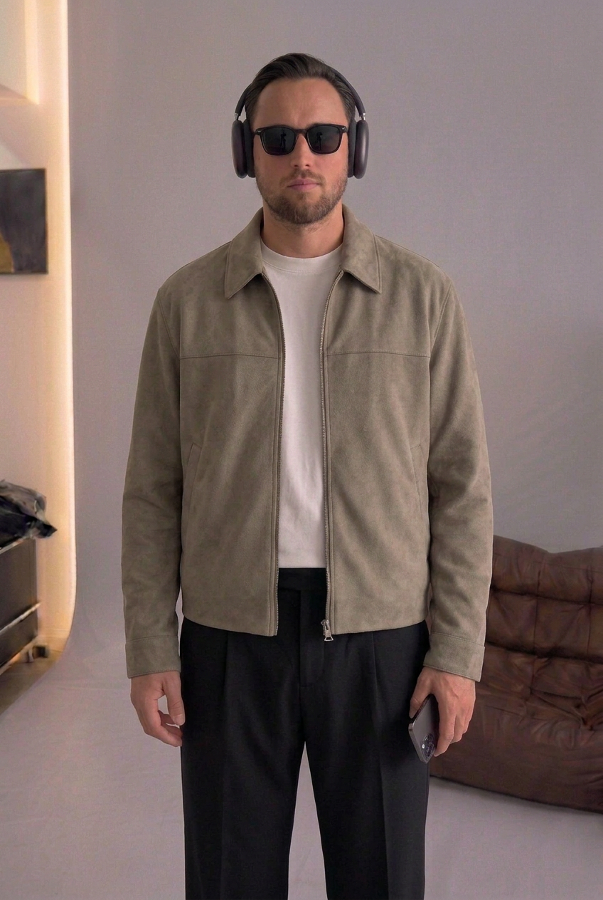 Suede Jacket with Zip – Mink