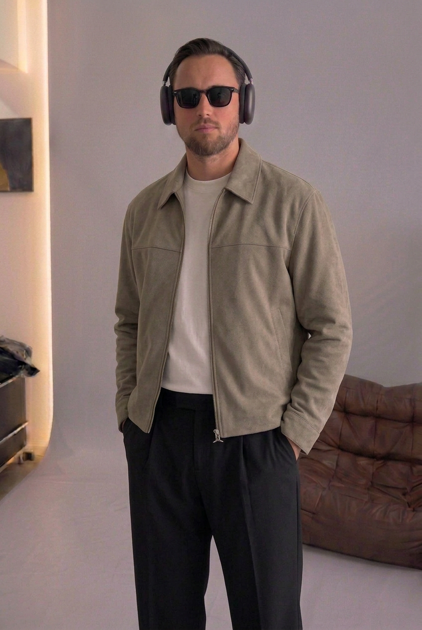 Suede Jacket with Zip – Mink