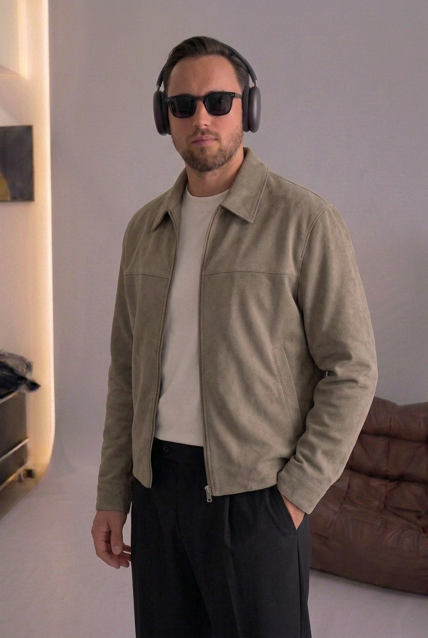 Suede Jacket with Zip – Mink