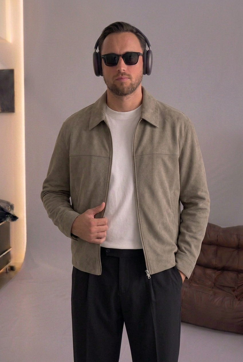Suede Jacket with Zip – Mink