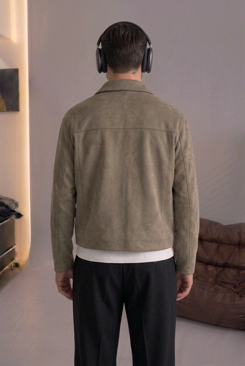 Suede Jacket with Zip – Mink