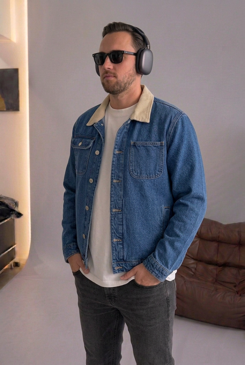Studio Contrast Collar Denim Jacket – Blue
