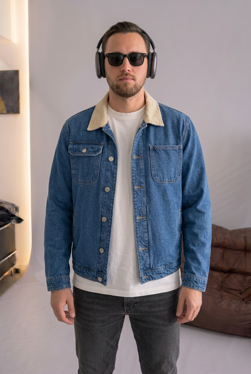 Studio Contrast Collar Denim Jacket – Blue