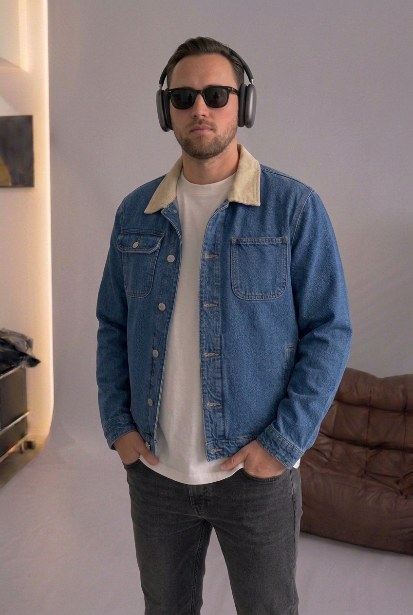 Studio Contrast Collar Denim Jacket – Blue