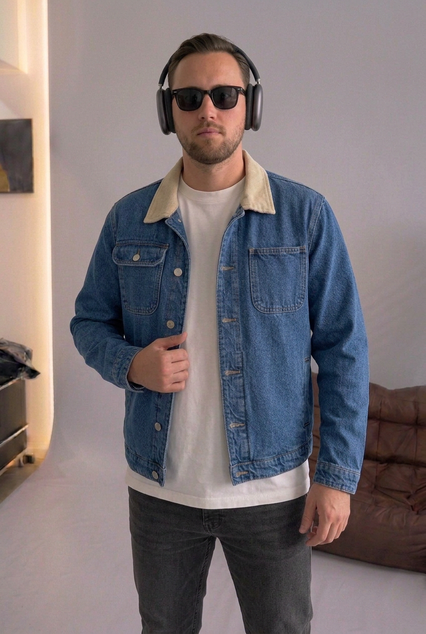 Studio Contrast Collar Denim Jacket – Blue