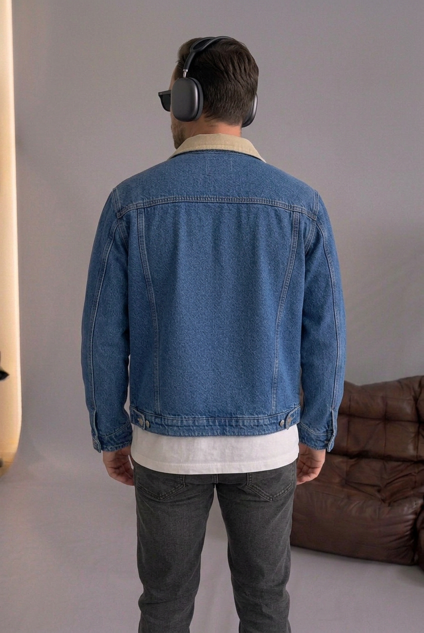 Studio Contrast Collar Denim Jacket – Blue