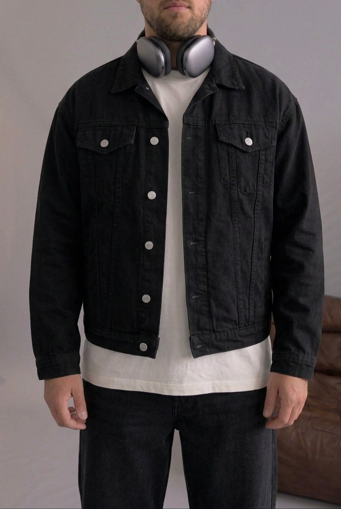 Τζάκετ Denim Oversized Lightning Bolt – Μαύρο