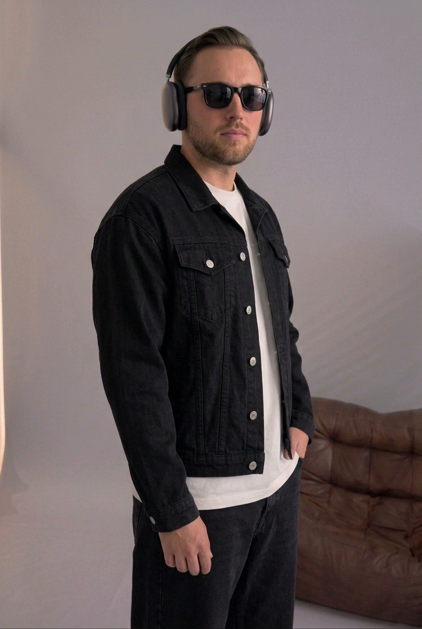 Τζάκετ Denim Oversized Lightning Bolt – Μαύρο
