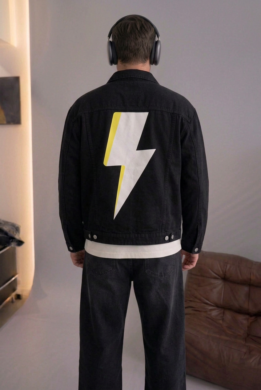Τζάκετ Denim Oversized Lightning Bolt – Μαύρο
