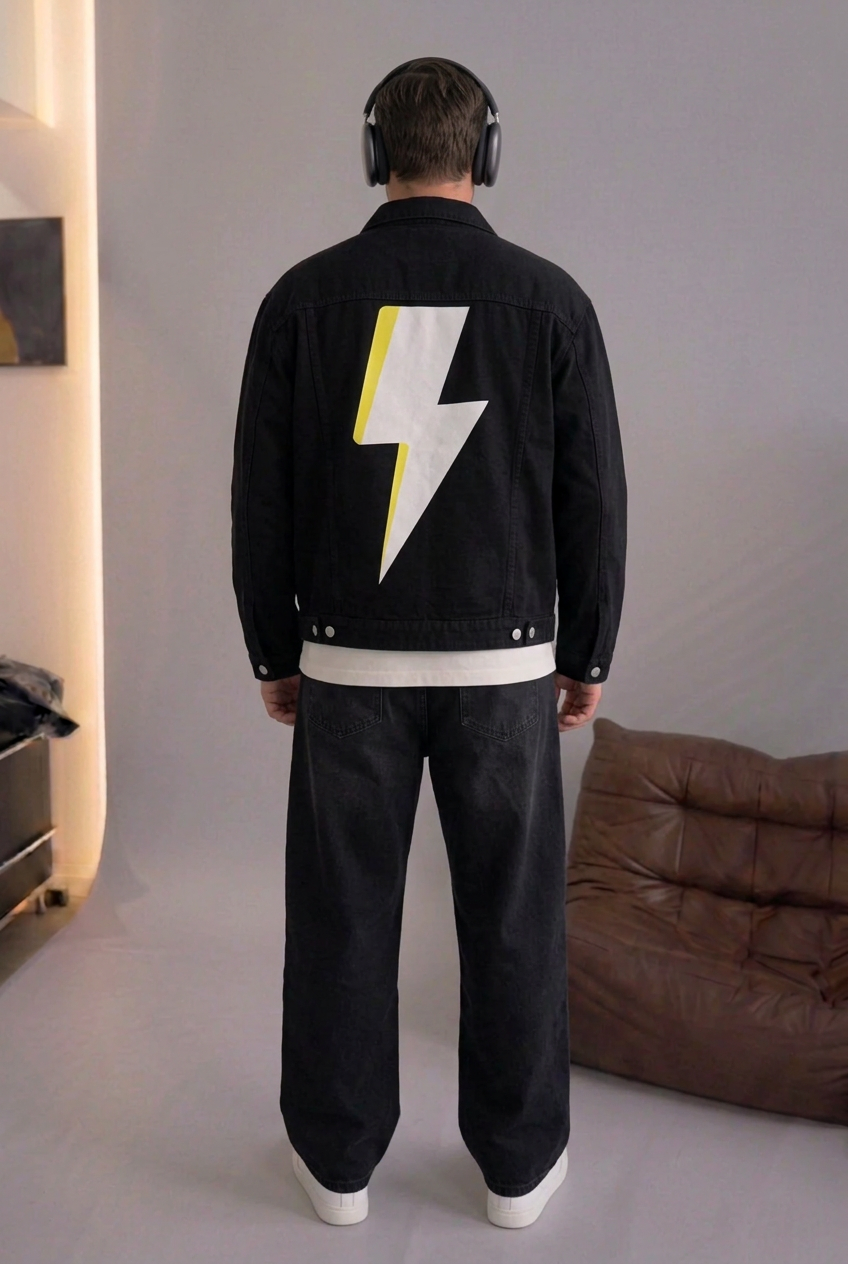 Τζάκετ Denim Oversized Lightning Bolt – Μαύρο