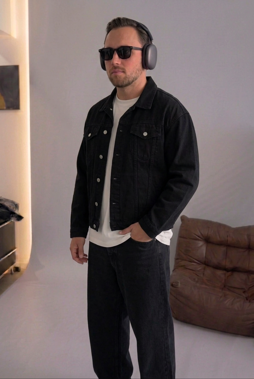Τζάκετ Denim Oversized Lightning Bolt – Μαύρο