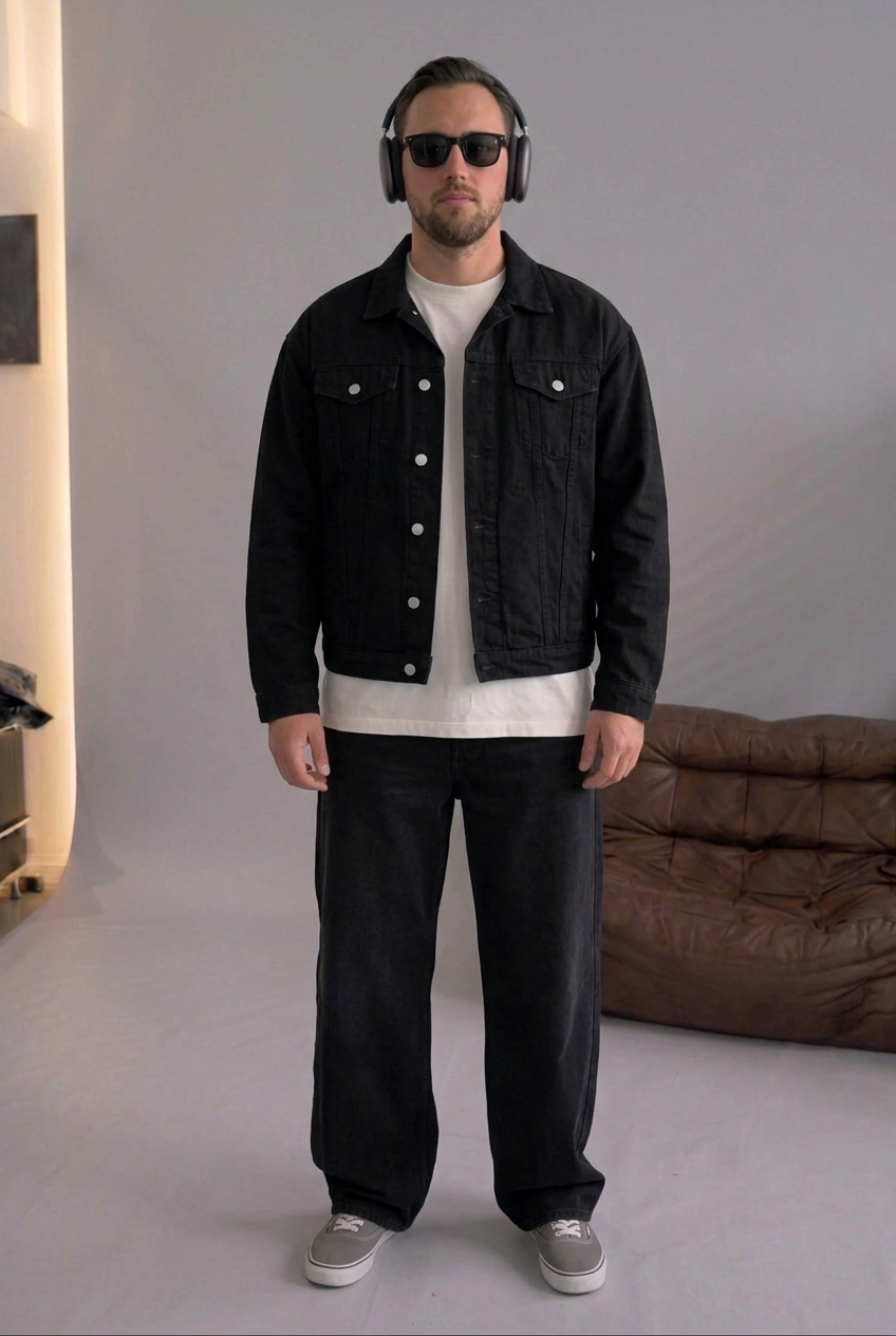 Τζάκετ Denim Oversized Lightning Bolt – Μαύρο