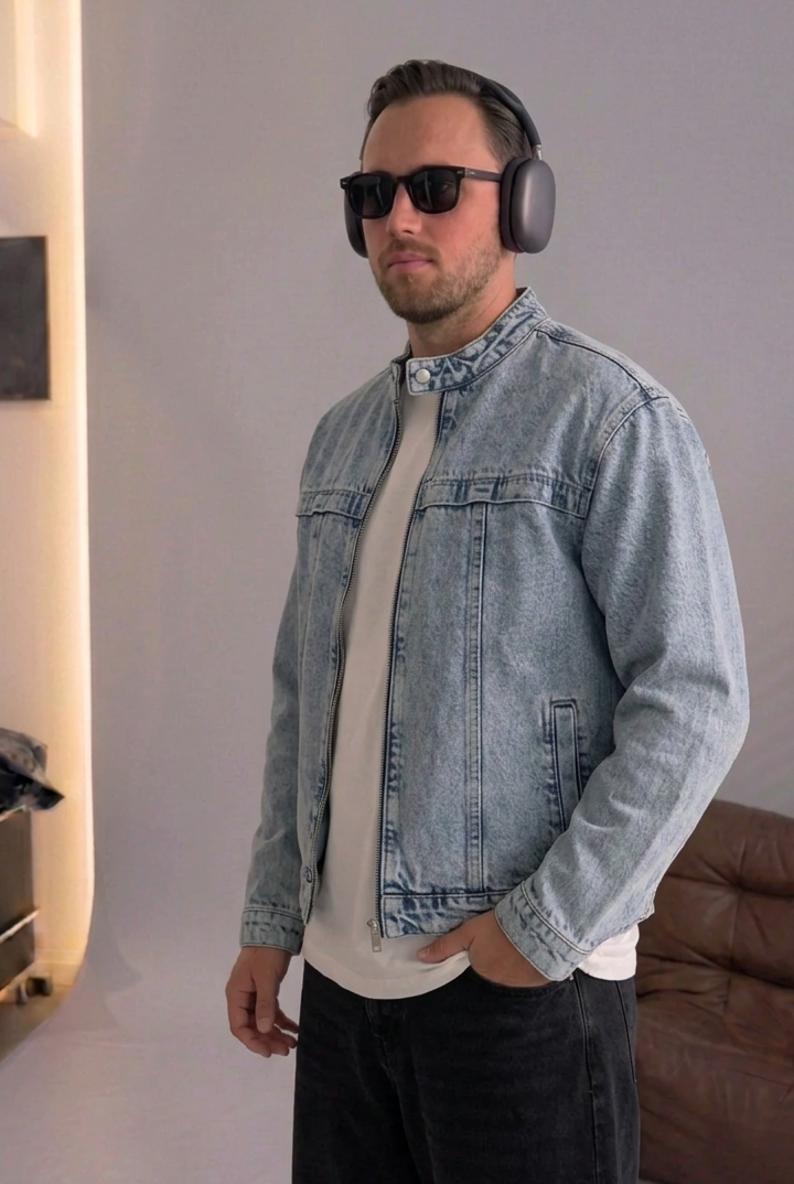 Denim Jacket Acid-Wash Racer – Blue