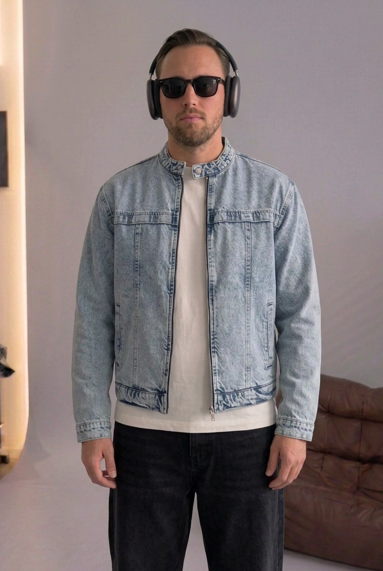 Denim Jacket Acid-Wash Racer – Blue
