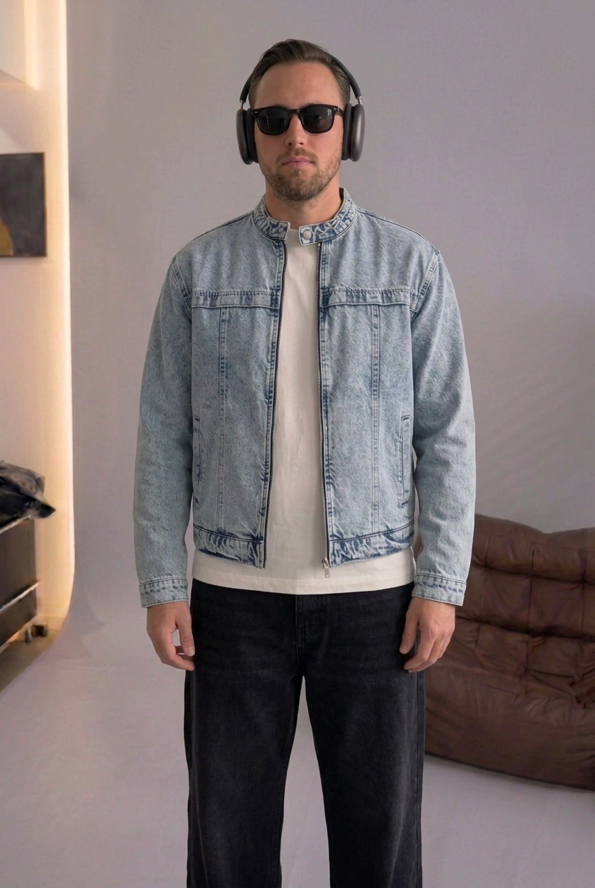 Denim Jacket Acid-Wash Racer – Blue