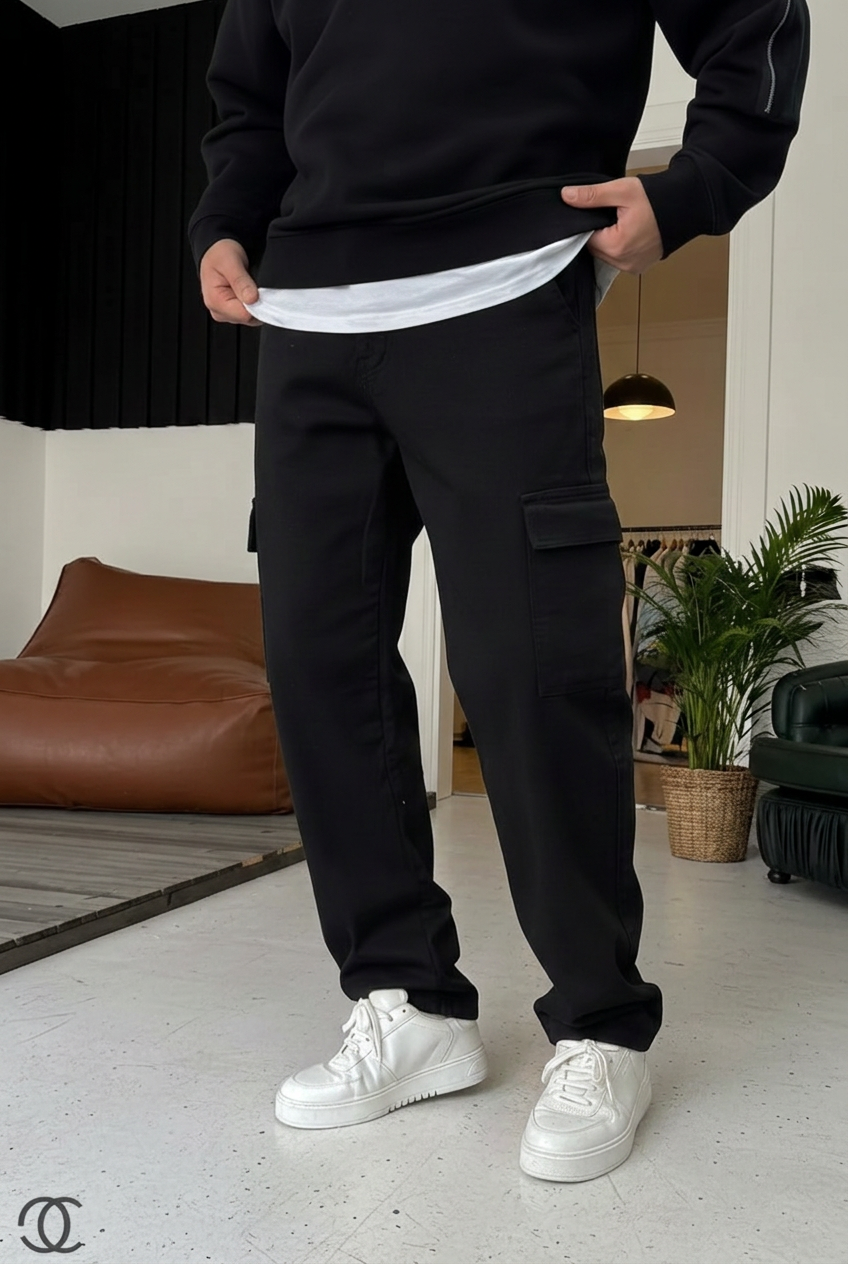Baggy Cargo Trousers – Black