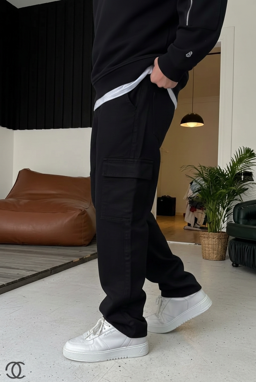 Baggy Cargo Trousers – Black