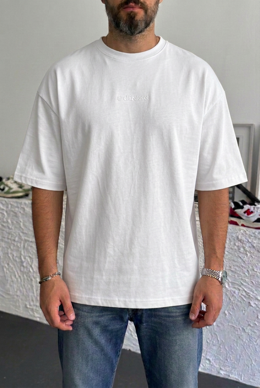 Basic Oversized T-Shirt with Logo – White