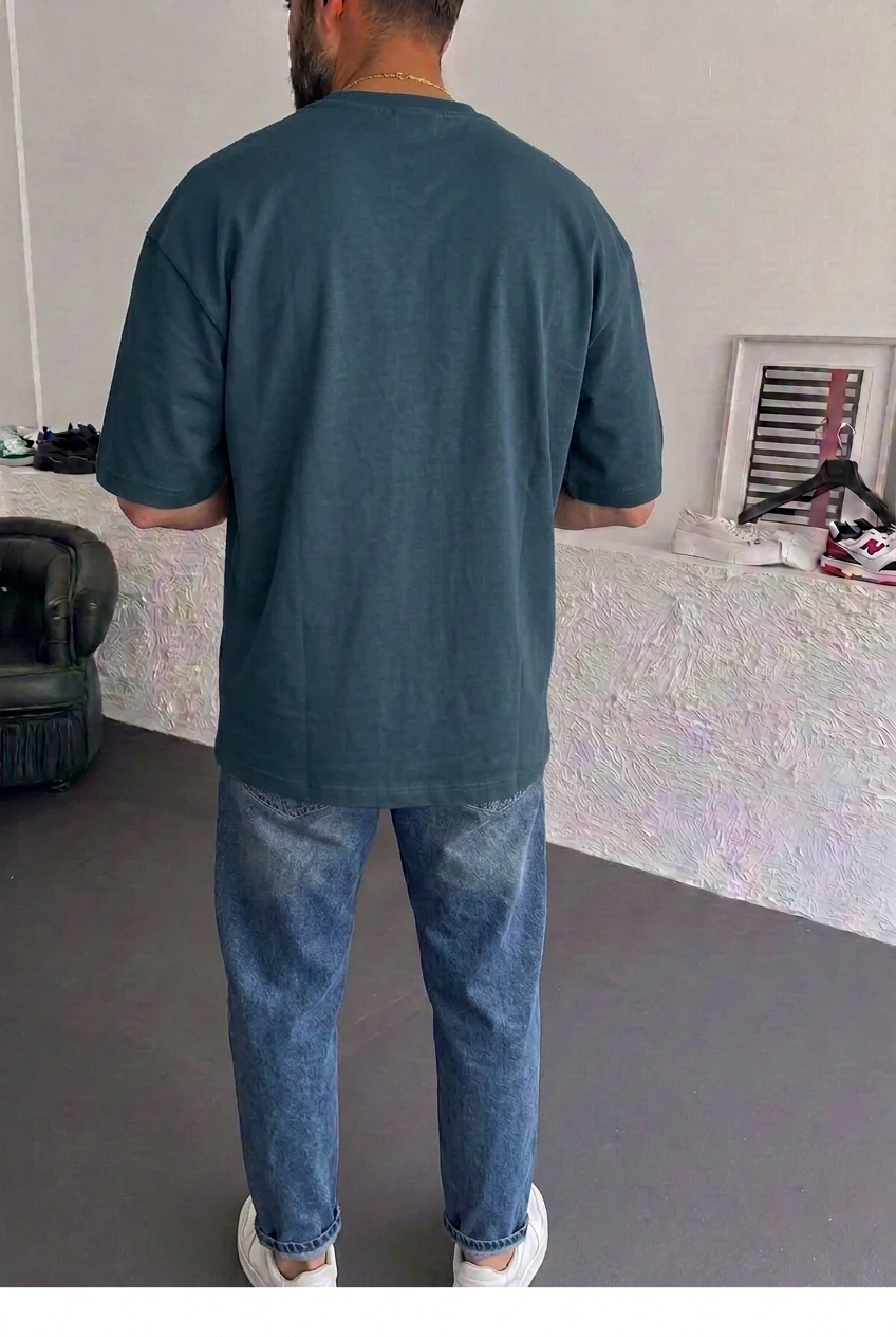 Basic Oversized T-Shirt with Logo – Petrol